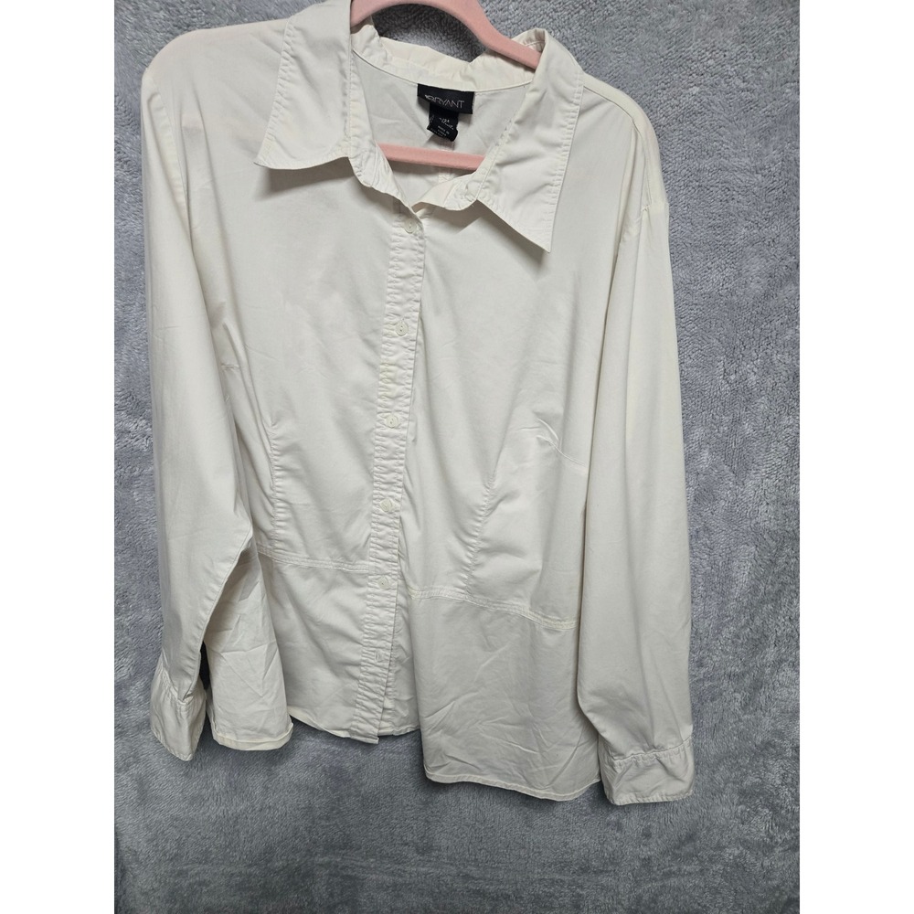 Lane Bryant Women Cream Off White Button Down Long Sleeve Shirt Plus Size 22/24